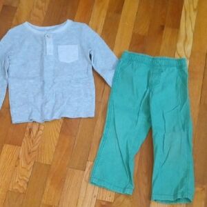 Gray Long Sleeve Shirt and Green Pants Set boys 4t